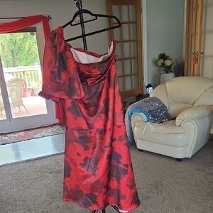 Elegant Red Floral Off-Shoulder Dress